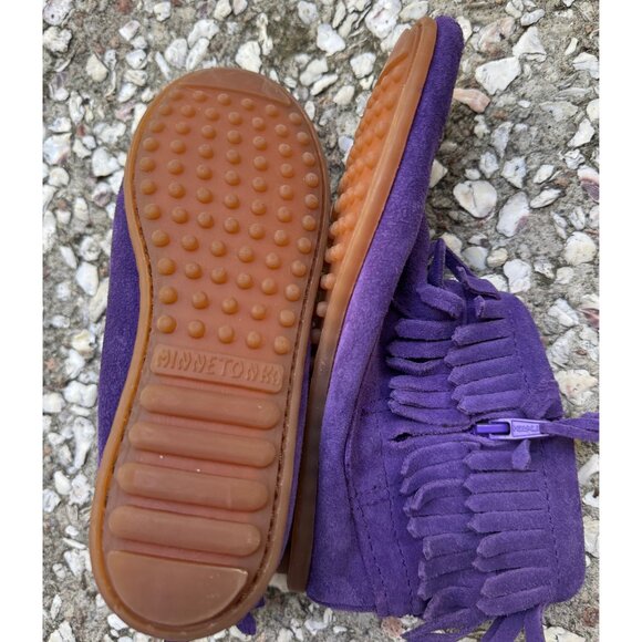 Minnetonka Kids Fringe Moccasin Boots Purple Suede Size 4 - Picture 6 of 9